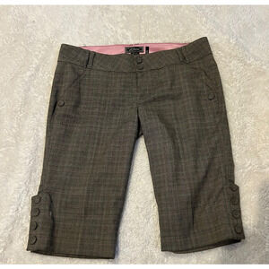 Guess Bermuda Shorts Womens 31 Brown Plaid Stretch Low Rise Trouser Fit Dressy